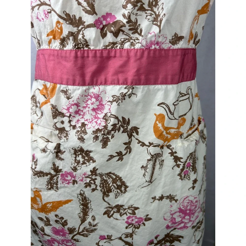 Floral Bird Print Apron Womens OS‎ White Pink Tea Party Cottagecore